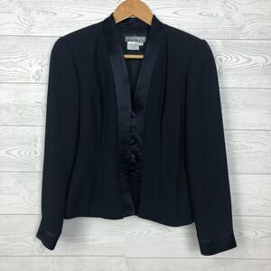 Maggie London Women's Size 4 PETITE Long Sleeve Button Front Jacket Blazer Navy